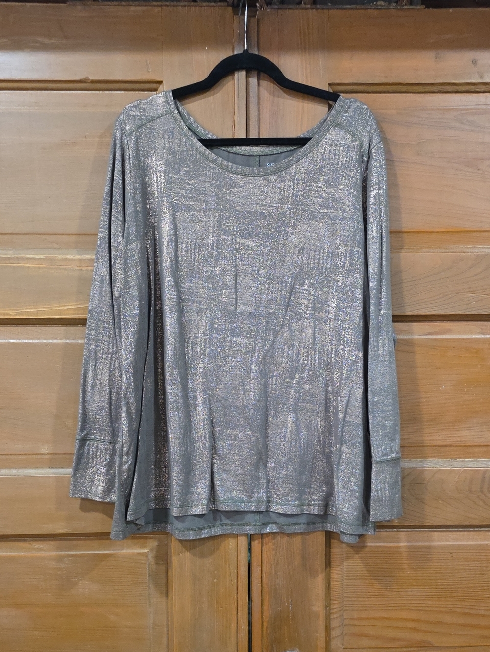 a.n.a Silver Shimmer Long Sleeve Scoop Neck Top